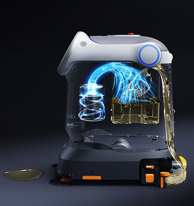 高機能センサー搭載で動く人や障害物を察知し、壁際ギリギリまで清掃