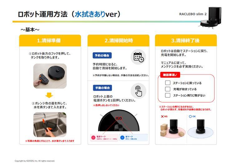 【RACLEBO slim2】運用方法（水拭きあり）